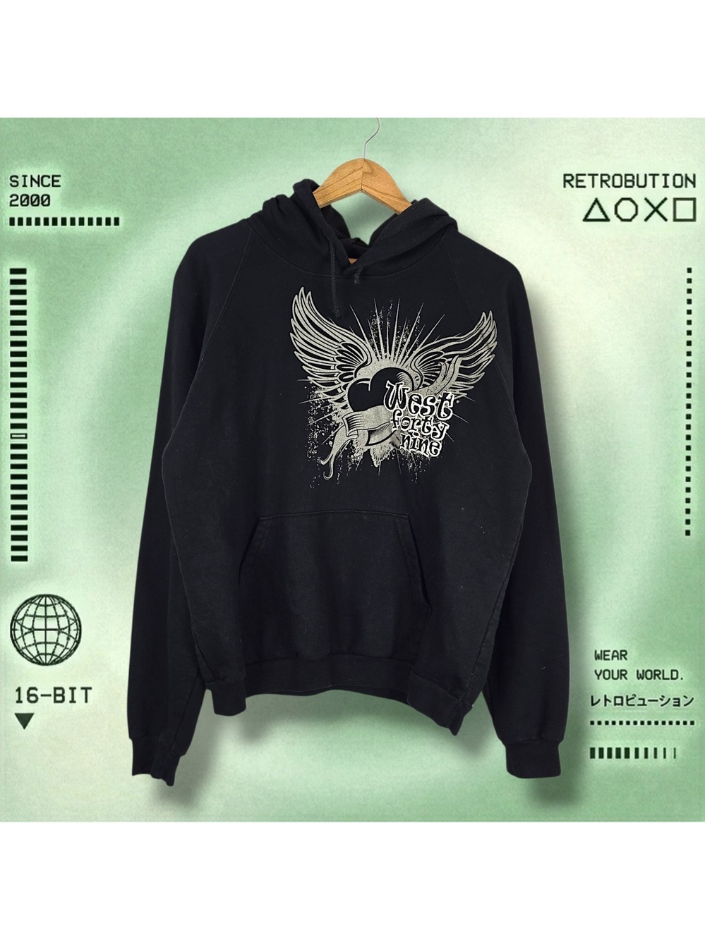 Vintage West 49 Y2K Hoodie Sweatshirt Black Size M